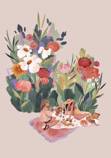 Flower Picnic, Gardening Tips And Tricks, Garden Illustration, Escape Plan, Illustration Character, Apple Ipad Pro, Illustration Character Design, Flower Illustration, Floral Illustrations