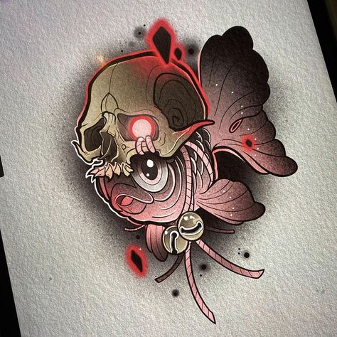 Panda Skull Tattoo, Neo Traditional Skull, Traditional Back Tattoo, Neo Japanese, Portrait Tattoo Sleeve, Goldfish Tattoo, Chest Tattoo Drawings, Neo Tattoo, Seahorse Tattoo