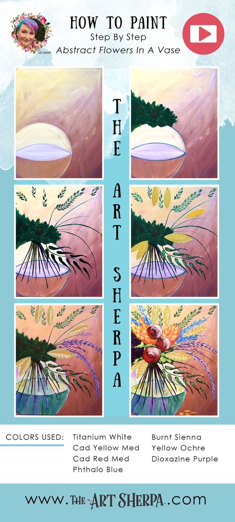 Tulip Painting Acrylic Easy Step By Step, Paint Night Ideas Step By Step, Paint Abstract Flowers, Toll Painting, Mini Canvases, Art Sherpa, The Art Sherpa, Art Passion, Paint Abstract