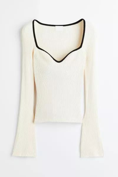 Rib-knit Sweater | H&M (US) Lady Grey, Ribbed Knit Top, Ribbed Knit Sweater, Faux Fur Jacket, Knit Jumper, Flared Sleeves, Cute Tops, Colorful Sweaters, Pretty Outfits