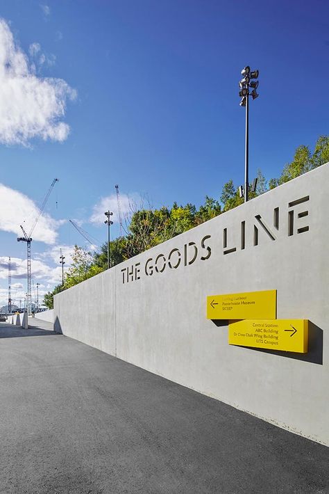 The Goods Line by ASPECT Studios « Landscape Architecture Platform | Landezine Hoarding Design, Entrance Signage, Wayfinding Signage Design, Wall Signage, Wayfinding Design, Wayfinding System, Architecture Logo, Exterior Signage, Signage System