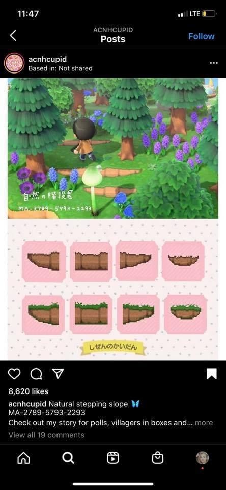 Found on instagram Acnh Guide Path, Goblincore Acnh Codes, Pathway Codes Acnh, Custom Design Paths Acnh, Pathway Codes Animal Crossing, Pathcodes Acnh, Acnh Forestcore Clothing Codes, Acnh Garden Design Code, Acnh Custom Design Ideas