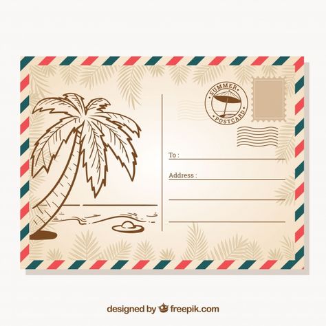 Hand drawn summer card template in vintage style Post Card Design Ideas, Card Postal Ideas, Postcard Design Ideas, Card Postal, Post Card Design, Postcards Design, Postcard Illustration, Maluchy Montessori, طابع بريدي