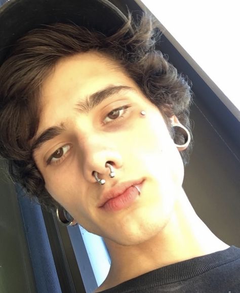 Septum Guy, Guys With Nose Piercings, Septum Piercing Men, Alt Guys, Guys Ear Piercings, Body Modification Piercings, Stretched Lobes, Goth Boy, Face Piercings