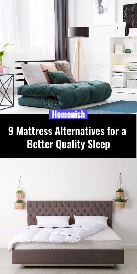 Are you dreaming of a comfortable sleep? There comes a time when sleeping on a regular mattress just doesn’t cut it anymore. If you wish to ditch your old mattress for something completely different, you’ll be pleased to know there are some great mattress alternatives that will save you space and money. Matress Ideas For Bedroom, Old Mattress Ideas, Mattress Alternatives, Air Mattress Bedroom Ideas, Bed Alternatives, Japanese Mattress, Bedroom Guide, No Bed, Cheap Mattress