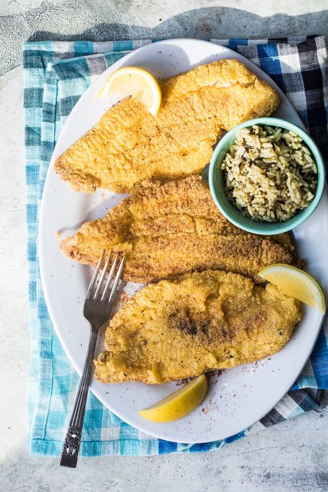 Enjoy an easy and delicious southern fish fry for dinner with this pan fried catfish recipe. Catfish filets are soaked in milk then dredged in cornmeal. Foodness Gracious #panfriedfish #fishfry #catfishfilet Southern Fish Fry, Pan Fried Catfish, Fried Catfish Recipe, Fried Catfish Recipes, Catfish Recipe, Quick Family Dinners, Catfish Recipes, Sauteed Greens, Main Course Dishes