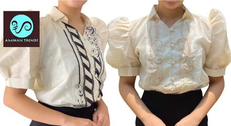 Filipiniana Ladies Barong With Puffy Sleeves philippine Sized - Etsy Lady Barong, Filipiniana Dress, Organza Fabric, Puffy Sleeves, Women's Costumes, Embroidered Design, Sleeve Designs, Puff Sleeves, Formal Event