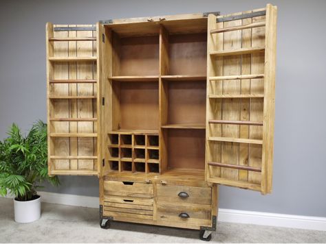 Large Storage Cabinet Vintage Industrial Storage, Larder Storage, Rustic Pantry, Wooden Pantry, Industrial Storage Cabinets, Larder Cupboard, Larder Unit, Large Storage Cabinets, Pantry Cupboard