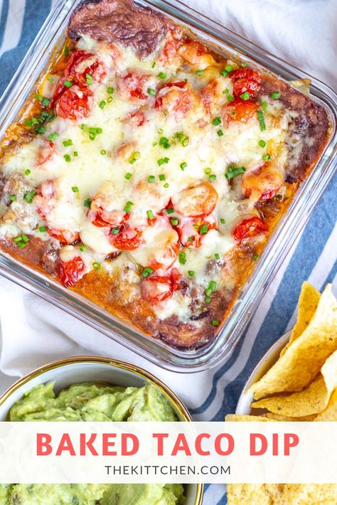 Baked Taco Dip With Cream Cheese, Gf Dips, Baked Taco Dip, Taco Dip With Ground Beef, Taco Dip With Meat, Best Taco Dip Recipe, Hot Taco Dip, Dip With Ground Beef, Refried Bean Dip