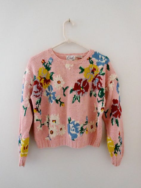 Jumper love Vogue Knitting, Retro Mode, Floral Sweater, Floral Knit, Garter Stitch, Look Vintage, Mode Vintage, Looks Style, Knitting Inspiration