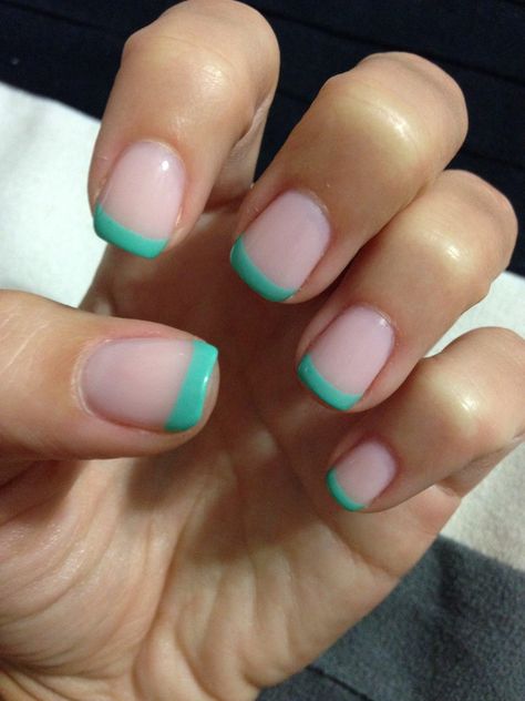 Teal french shellac gel manicure Teal French Tip Nails Square, French Tip Nails Teal, French Tip Nails Square Long, Teal French Nails, Teal French Tip Nails, Nails Square Long, Colorful French Tip Nails, Shellac French Manicure, French Shellac