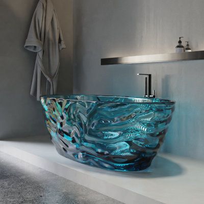 Discover our premium transparent resin artificial stone bathtubs, blending durability and modern elegance. Perfect for contemporary bathrooms, these bathtubs offer exceptional resistance to stains, scratches, and heat. Easy to clean and eco-friendly, our bathtubs ensure long-lasting luxury. Elevate your bathroom design with this stunning centerpiece. Ideal for homeowners and designers seeking high-quality, stylish, and durable bathroom fixtures. | Cpingao Freestanding Bathtub Solid Surface Resin Cool Bathtubs, Giant Bathtub, Aquatic Bathroom, Fantasy Bathroom, Blue Bathtub, Wood Bathtub, Beautiful Bathtubs, Stone Bathtub, Bathtub Doors