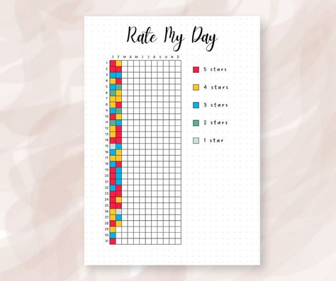 Rate My Day Bullet Journal Printable Tracker | Year In Pixels | Mood Tracker | Daily Tracker | Yearly Tracker | Premade Bujo Template Rate My Day Bullet Journal, Rate My Day, Yearly Tracker, Daily Mood Tracker, Year In Pixels, Printable Tracker, Bullet Journal Ideas Templates, Bullet Journal Printables, Daily Mood