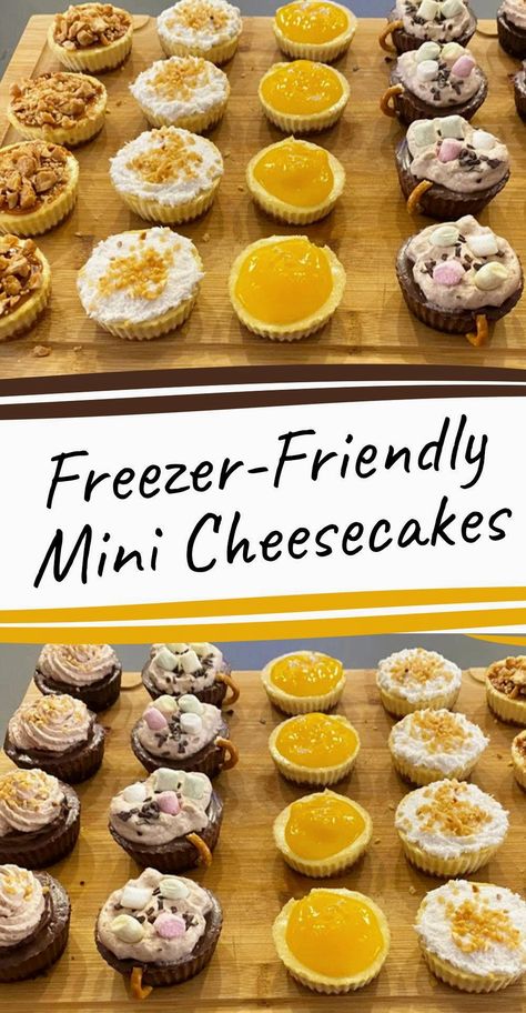 Whip up a crowd-pleaser with these mini cheesecakes, perfect for making in bulk. They're delicious and offer endless flavor possibilities to explore. Ideal for preparing in advance and freezing for later enjoyment. Freezable Desserts Make Ahead, Freezer Friendly Desserts, Freezer Desserts Make Ahead, Make Ahead Mini Desserts, Freezing Desserts, Make Ahead Desserts For A Crowd, Gluten Free Cheesecake Recipes, Freezer Desserts, Lemon Desserts Easy