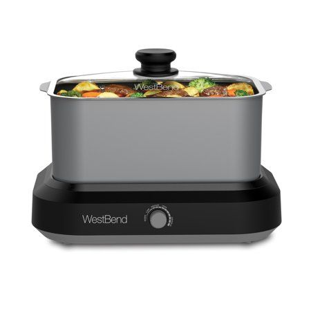 Homemade meals are easier than they seem, especially with the help of the West Bend Versatility slow cooker. Just add the ingredients, select a temperature, and return to a delicious, ready-to-serve meal. Cooking base also can be used as a countertop griddle. Color: Black. Dinner For 2, Electric Griddle, Slow Cook, Copper Glass, Slow Cookers, Dishwasher Racks, Small Kitchen Appliances, Easy Breakfast, Temperature Control