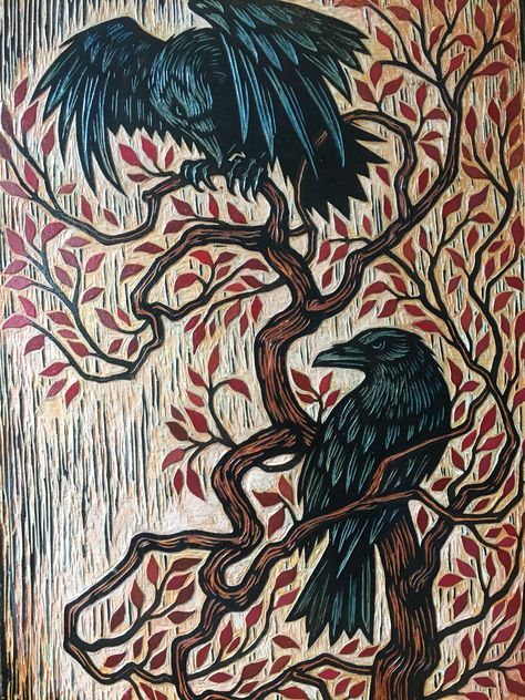 Two Crows original carved wood painting (detail) by Neil Stavely 2023 Crow Mural, Crow Mosaic, Cute Crow Drawing, Crow Paintings, Black Bird Art, Crow Artwork, Crow Spirit Animal, Crow Photography, Crows Art