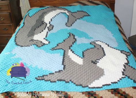 Dolphins Playing Afghan, C2C Crochet Pattern, Written Row Counts, C2C Graphs, Corner to Corner, Crochet Pattern, C2C Graph Crochet Dolphin, Motifs Afghans, Corner To Corner Crochet Pattern, C2c Crochet Pattern, C2c Graph, Corner Crochet, Black And White Words, Light Worsted Weight Yarn, Corner To Corner Crochet