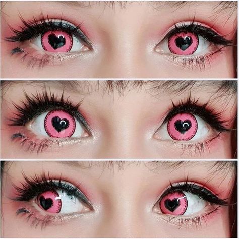 Heart Pupil Contacts, Pretty Eye Contacts, Cosplay Eye Contacts, Anime Contact Lenses, Cupidcore Outfits, Anime Eye Contacts, Heart Contacts, Pink Eyes Aesthetic, Cosplay Eyes