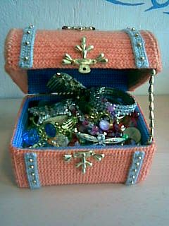 "Treasure Chest" by AmigurumiArtist Crochet Treasure Chest, Bag Layout, Crochet Boxes, Crochet Box, All Animals, Crochet Coasters, Creative Commons, Crochet Bag Pattern, Crochet Art