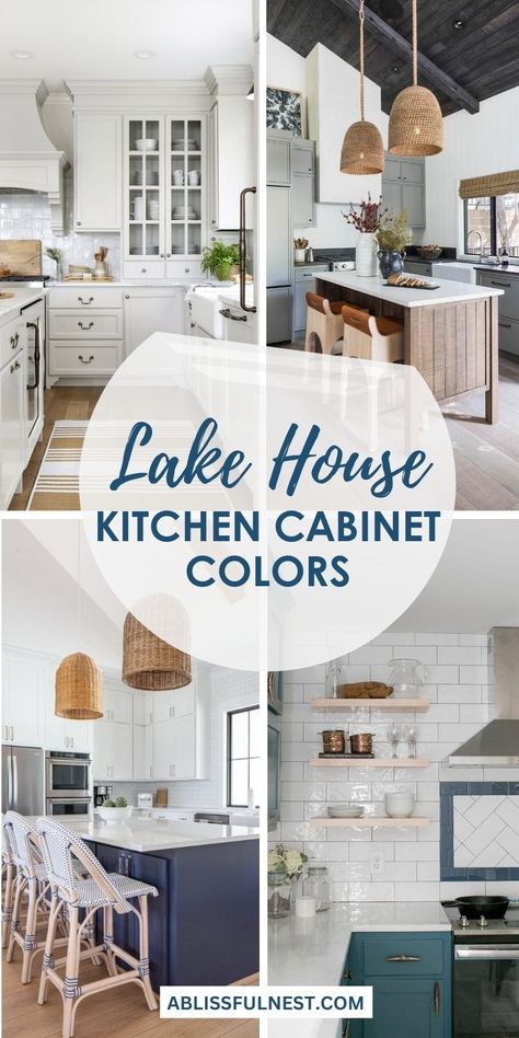 The right colors can transform your kitchen into a serene lakeside retreat. When choosing Lake House Kitchen Cabinet Colors, consider shades that bring out the natural beauty of your surroundings. Light blues and soft whites work perfectly to reflect the calming feel of the water. Let these colors inspire a peaceful, airy atmosphere that makes your kitchen feel like a relaxing getaway. #lakehousevibes #kitchencabinets #interiordecor Kitchens With Light Blue Cabinets, Lake House Cabinets, Coastal Kitchen Cabinet Colors, Cabinet Colors For Dark Floors, Cottage Blue Kitchen, Beachy Kitchen Cabinets, Cabinet Colors For Small Kitchens, Lake House Kitchen Cabinets, Lakehouse Kitchen Ideas