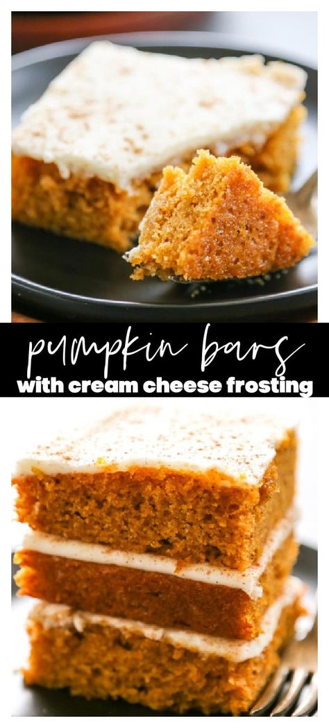 Pumpkin Bars with Cream Cheese Frosting Pumpkin Bars Cream Cheese Frosting, Pumpkin Bars With Cream Cheese Frosting, Best Pumpkin Bars, Pumpkin Cream Cheese Bars, Easy Pumpkin Bars, Pumpkin Bars With Cream Cheese, Iced Pumpkin Cookies, Bars With Cream Cheese Frosting, Bars With Cream Cheese