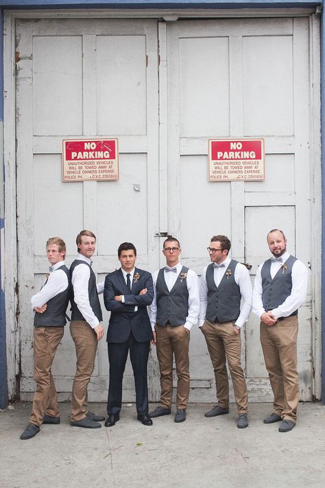 Groomsmen Khaki Pants, Grey Vest Men, Posies Flowers, Groom Wedding Attire, Wedding Venue Los Angeles, Groomsmen Outfits, Low Cost Wedding, Wedding Sparklers, Wedding Groomsmen