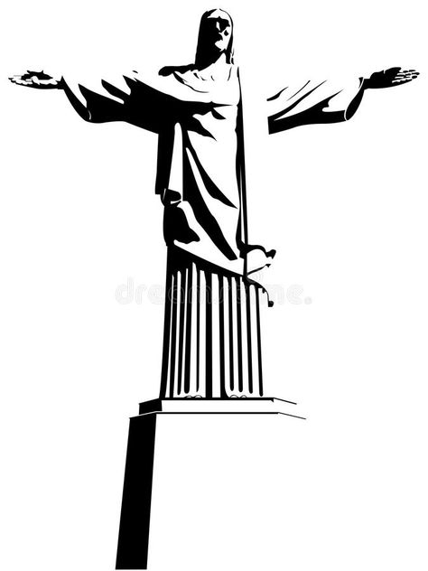 Cristo Redentor (Christ the Redeemer) in Rio de Janeiro / Brazil. Drawing in black and white. vector illustration Christ The Redeemer Tattoo, Brazil Drawing, Black And White Editorial, Deco Statue, White Editorial, Glyph Tattoo, Art Deco Statue, Christ The Redeemer Statue, Statue Tattoo