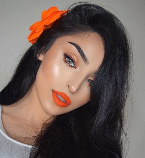 Orange Makeup, Orange Lips, Applying Eye Makeup, Ardell Lashes, 2019 Makeup, Summer Makeup Looks, Makeup Lashes, Lip Palette, Evening Makeup