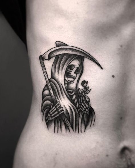 Grim Reaper Holding Flowers, Faceless Reaper Tattoo, Medieval Grim Reaper Tattoo, Grim Reaper Head Tattoo, Lady Grim Reaper Tattoo, Grim Reaper Woman Tattoo, Grim Reaper Stomach Tattoo, Grim Reaper Tattoo Women, Cute Reaper Tattoo