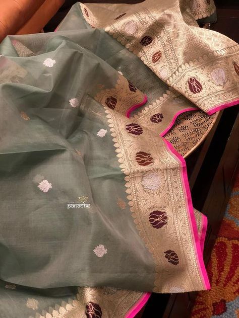 Kora Silk Banarsi - Sea Green Antique Zari Kora Banarasi Silk Saree, Pista Saree, Saree Pattern, Banarasi Sari, Kora Silk Sarees, Indian Sari Dress, India Clothes, Banarsi Saree, Green Antique