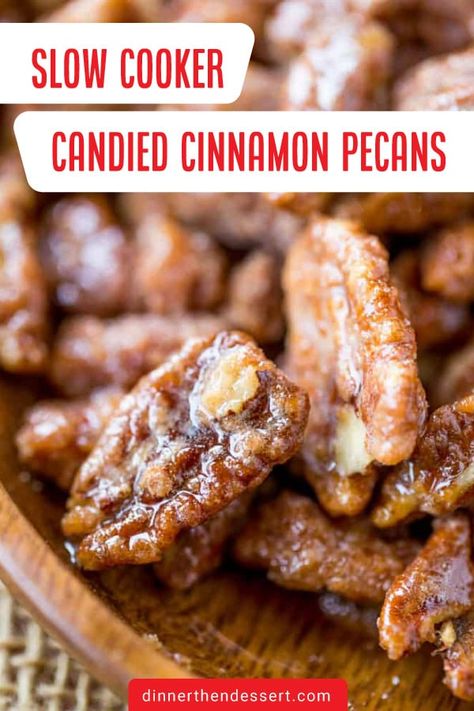 Slow Cooker Candied Cinnamon Pecans are a total breeze to make and will leave your house smelling so delicious. Try making these today! Food Dolls Slow Cooker Chocolate Caramel Pecan Clusters, Candied Pecans In Crockpot, Crock Pot Pecans Candied, Candied Cinnamon Pecans, Crock Pot Candied Pecans, Spiced Nuts Recipe Crock Pot, Pecan Clusters Crock Pot, Cinnamon Candied Pecans, Homemade Candied Pecans