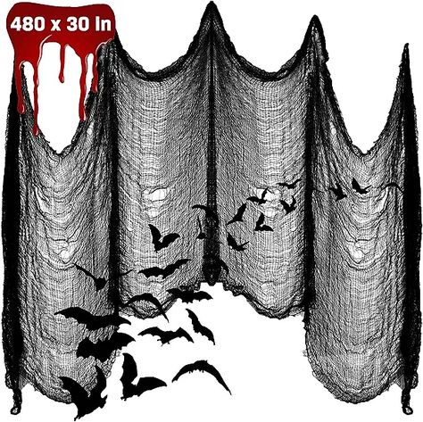 Halloween Creepy Cloth Decoration, 480" x 30" Giant Spooky Halloween Decor for Trunk or Treat Car Decorations Haunted Houses Party Outdoor Yard Home, Black Creepy Room, Haunted House Halloween Party, Halloween Patio, Scary Halloween Decorations Outdoor, Spooky Halloween Decor, Outdoor Nativity Scene, Haunted House Decorations, Haunted House Party, Halloween Creepy