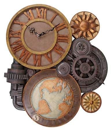 Timepiece Design, Steampunk Wall, Industrial Clocks, Gear Clock, Sculptural Wall, A Globe, Steampunk Gears, Clock Movements, Time Clock