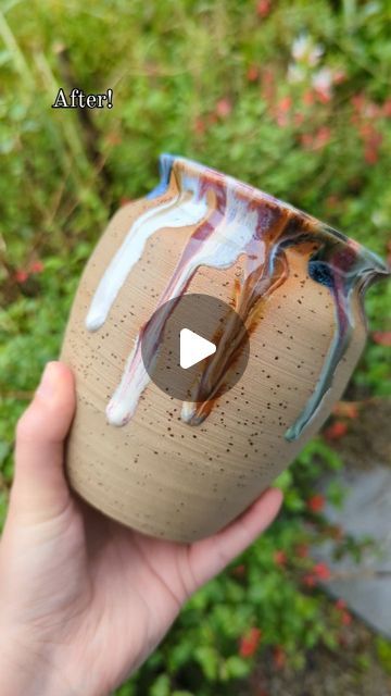 Hannah B Pottery on Instagram: "How I glaze a drippy vase! These are always fun to make ☺️ #pottery #potteryreels #process #potteryprocess #ceramicsofinstagram #ceramics #vase #glazing" How To Glaze Pottery, Glazing Techniques, Ceramics Ideas, July 7, Glazes For Pottery, Glazed Ceramic, Ceramic Art, Glaze, Vase