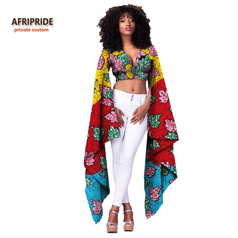 Plus Size White Outfit, Ankara Crop Top, White Outfits For Women, African Tops, Dramatic Sleeves, Afrikaanse Mode, Ankara Style, African Wear, Fashion Design Clothes