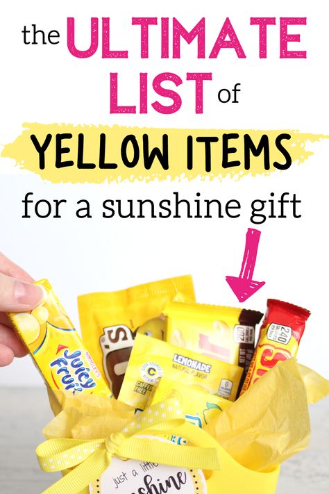 Yellow Teacher Appreciation Gifts, Happy Basket Care Packages, Sunshine Gift Box Ideas, Sunshine Bag Ideas, Sunshine Basket Care Packages, Cheer Up Gifts Friends Care Packages, Cheer Up Box Care Packages, Teacher Gift Bags Ideas, Thinking Of You Gifts