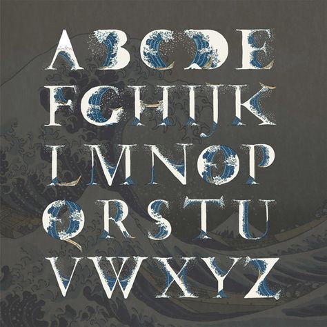 Font - Okinami on Behance Alphabets Fonts, Initial Art, A Initial, Visual Communication Design, Ui Patterns, Ghost In The Machine, Typography Alphabet, The Great Wave, Typo Logo