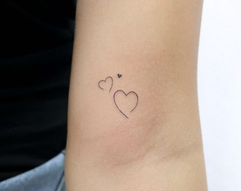 Delicate Heart Tattoo, Small Love Heart Tattoo, Heart And Star Tattoo, 2 Hearts Tattoo, 3 Hearts Tattoo Ideas, Love Heart Tattoo, Heart Tattoo Wrist, Tiny Heart Tattoos, Tiny Wrist Tattoos