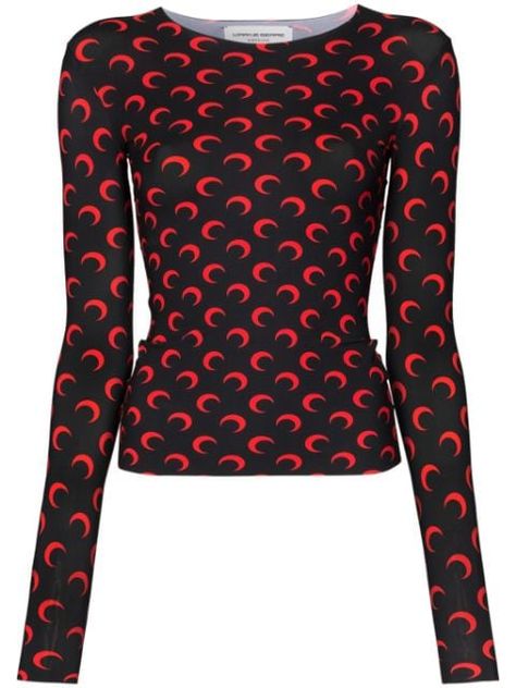 Marine Serre Moon-Print Jersey Top Ss20 | Farfetch.com Marine Serre Top, Moon Top, Catty Noir, Moon Print, Marine Serre, Crew Neck Top, Jersey Top, Looks Style, Helmut Lang