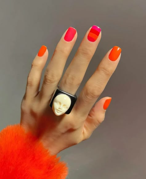 Orange Nail Designs, Colorful Nail, Nagel Tips, Nails 2022, Pink Nail, Neon Nails, Beach Nails, Orange Nails, Chic Nails