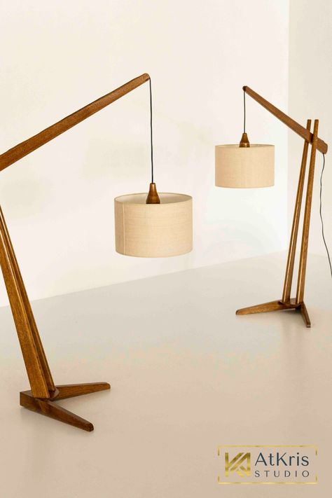 Beautiful adjustable French oak floor lamps. The lights include a "dornstab" foot with two components that are joined by a screw to allow for height adjustment.⁠ ⁠ The lamps might be classified as a "dornstab" floor lamp alongside Guillerme et Chambron and a variation of the "giraffe lamp." The lamps have new lamp shades. Adjustable Height Floor Lamp, Wood Standing Lamp, Wooden Floor Standing Lamp, Wooden Lamp Stand, Wooden Hanging Lamp, Floor Lamp Wood, Mid Century Modern Floor Lamp, Handmade Lights, Giraffe Lamp