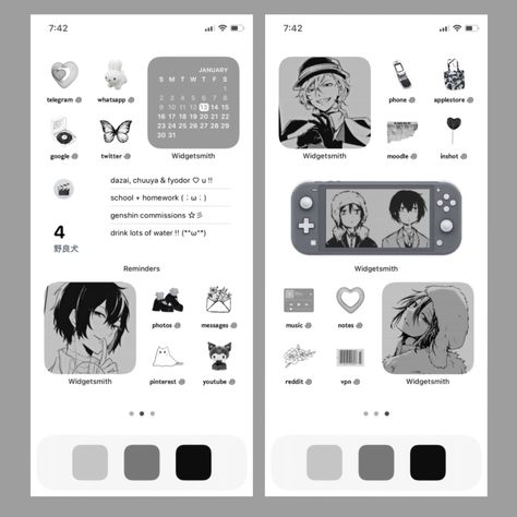 my bsd manga themed homescreen <3 Bsd Manga Widgets, Bsd Homescreen Ideas, Bsd Iphone Layout, Soukoku Phone Theme, Orv Themed Homescreen, Bsd Homescreen Layout, Manga Phone Theme, Manga Homescreen Layout, Manga Phone Layout