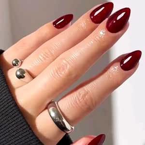 Deep Red Nails, Nails Kit, Gel Nail Tips, Short Almond, Deep Burgundy, False Nail, Nail Games, Nail Accessories, Nail Kit