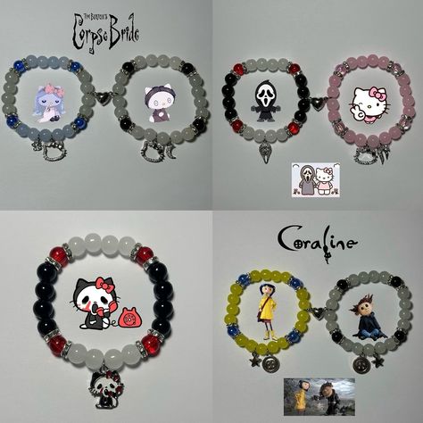 I’m so proud of how these bracelets and bracelet sets turned out for the spooky season🥹🧡 And I’m so glad so many of you guys loved them just as much <3 Everything is originally designed and handmade by me🫶🏻🍂 Shop our Hello Kitty Corpse bride, scream and hello kitty, Coraline and wybie sets, and MORE all in the link in our bio🎃 - - Follow @stargirlfashionn For More🍂 - - #scream #screammovie #ghostface #hellokitty #reels #reelsinstagram #reelsofinstagram #braceletsoftheday #bracelets #pulseras ... Coraline And Wybie, Bride Bracelet, Bracelet Sets, Scream Movie, Corpse Bride, Ghost Faces, Bracelet Ideas, Coraline, So Proud