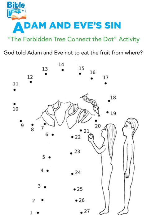 Adam and Eve Connect the Dots Activity. Bible Crafts for Preschoolers | Adam and Eve Printables | Preschool Bible Lessons and Worksheets.  #Bibletimefun Adam And Eve Activities For Preschoolers, Adam And Eve Worksheet, Adam And Eve Worksheets For Kids, Adam And Eve Activities, Adam And Eve Activities For Kids, Adam And Eve Preschool, Adam And Eve Activity, Adam And Eve Craft Preschool, Adam And Eve Coloring Page