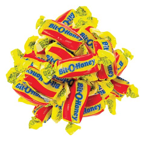 Sweet honey taffy candy Nostalgic retro candy favorite is gluten-free Individually wrapped classic treat Bit-O-Honey® is a well-recognized name in the candy industry, and for very good reason – the delicious combination of sweet, creamy honey taffy and crunchy almond bits makes for a long lasting, satisfying treat. Customers recognize the classic red and yellow wrapper and won’t be able to resist picking up a handful of this retro favorite. Great for bulk bins and offerin Bit O Honey, Honey Pack, 80th Birthday Party Favors, Old School Candy, Candy Gift Baskets, Taffy Candy, Penny Candy, Nostalgic Candy, Old Fashioned Candy