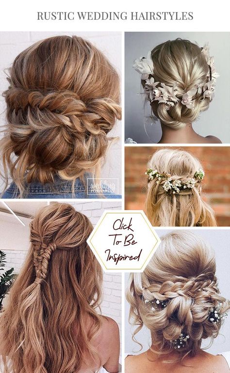 30 Romantic Rustic Wedding Hairstyles ❤ Rustic wedding hairstyles have to look with naturally and tender. We've assembled the best ideas of rustic hairstyles for any length and for every taste! #weddings #hairstyles #bridalhairstyle #rusticweddinghairstyles #rusticwedding Rustic Hairstyles, Country Wedding Hairstyles, Hairstyles Romantic, Romantic Updo Hairstyles, Bride Updo, Rustic Wedding Hairstyles, Romantic Rustic Wedding, Wedding Hairstyles Bridesmaid, Romantic Updo