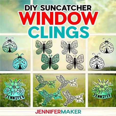 Make Easy Suncatcher Window Clings With Cricut Decals Christmas Day Countdown, Diy Window Clings, Holiday Place Cards, Craft Organization Diy, Paper Flower Wall Art, Diy Sharpie Mug, Jennifer Maker, Door Mat Diy, Cricut Decals