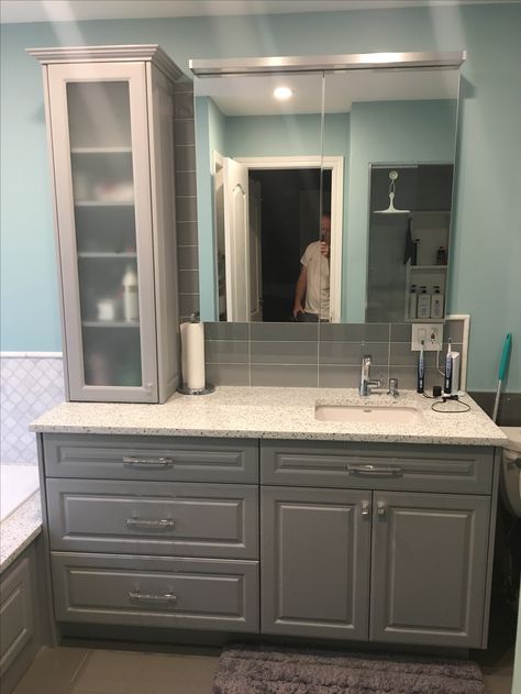 Bathroom Cabinets For Small Bathrooms, Guest Bathroom Cabinets, Guest Bathroom Cabinet Ideas, Bathroom Countertop Cabinet, Primary Ensuite, Bathroom Vanity Designs, Diy Bathroom Vanity, Master Ensuite, Laundry Room Bathroom