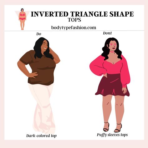 V-Neck Top Plus Size Inverted Triangle, Triangle Outfits, Inverted Triangle Fashion, Triangle Body Shape Outfits, Inverted Triangle Outfits, Body Shape Guide, Inverted Triangle Body Shape, Puffy Sleeve Top, Triangle Body Shape